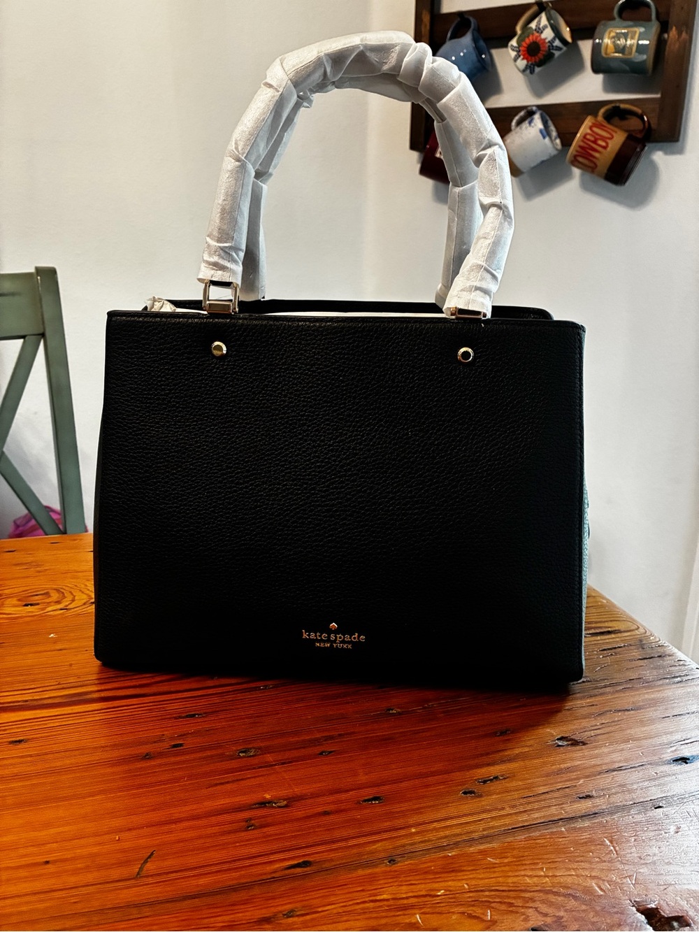 NWT kate spade Black Pebbled Leather Structured Satchel